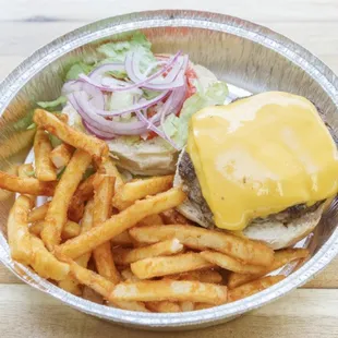 Handmade Cheeseburger, combo with crispy fries!