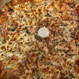 Greasy mushroom topping on soggy dough?