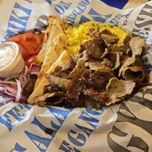 Beef/lamb Gyro plate (also includes a side salad which is not pictured)