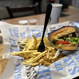 a burger and fries