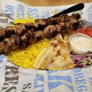 The Souvlaki plate, pork and rice selection.