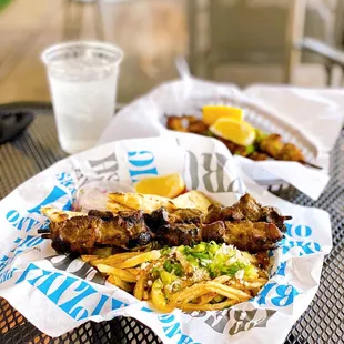 Pork souvlaki plate
