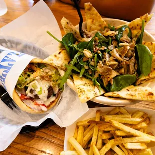 pita wrap and gyro salad (with chicken)