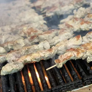 Chicken Souvlaki. 
Cut, Cubbed, Marinated, Skewered and grilled all in house daily!!!!