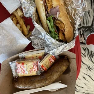 Shrimp Po Boy and Smoked Boudin link