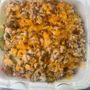 The hot chicken salad (heated chicken)