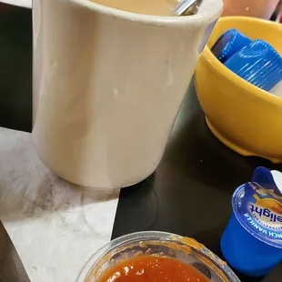 Nothing like these beige ceramic cups for coffee. With or without salsa...lol