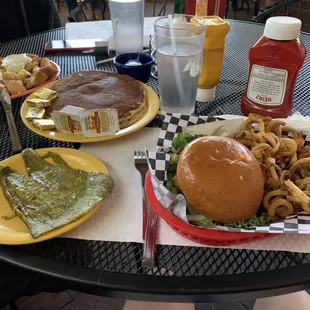 Burger and breakfast.