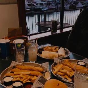 burgers and fries on a table