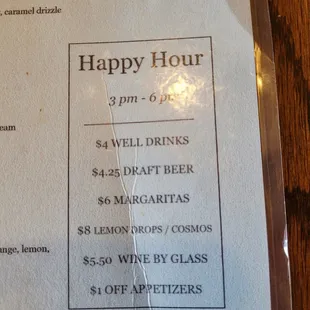 Happy Hour times