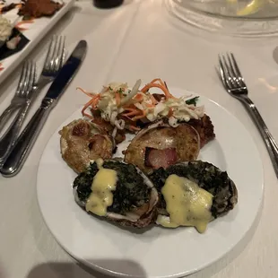 2 each - oysters Rockefeller, buffalo fried oysters &amp; clams casino