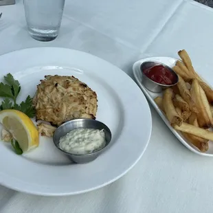 The famous Nick&apos;s Crab Cakes (lunch portion) ...and hand cut French fries...amazing!