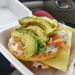 avocado on a bagel sandwich