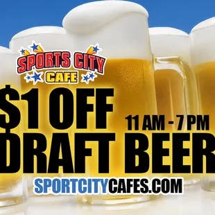 $ 1 off draft beer