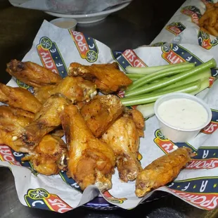 chicken wings and celery sticks