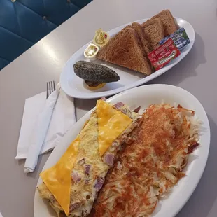 Denver omelet with bacon wheat toast fried jalapeño