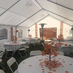 20/30 canopy with tables chairs linens heaters