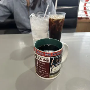 Local ads on the coffee mugs