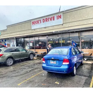 Outside Nick&apos;s Drive -in. 7216 N HarlemAve. Chicago IL. Old Fashion Greek/American FastFood Place. Front Parking Cool.