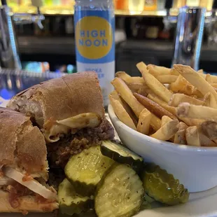 Traditional Stromboli with Fries and a High Noon.