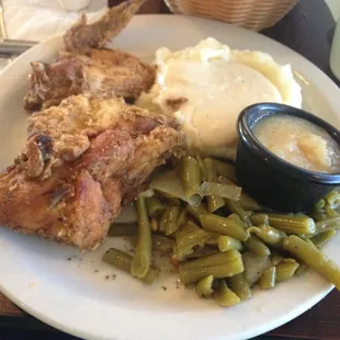 This is there to pice chicken plate all white meat mashed potatoes green beans and apple sauce