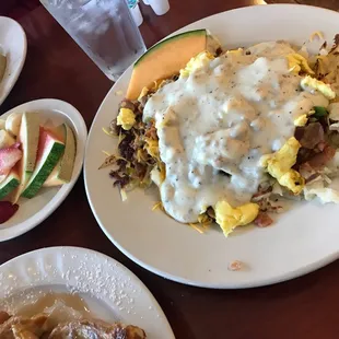 Nicks super skillet and fruit instead of toast!
