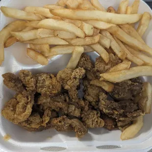 Chicken gizzards and fries