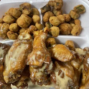 10 Honey Mustard Wings and Fried Okra