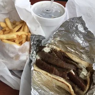 Gyros, fries, and a Coke for $10.