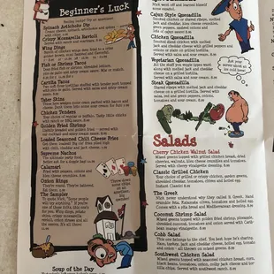 the menu for the restaurant