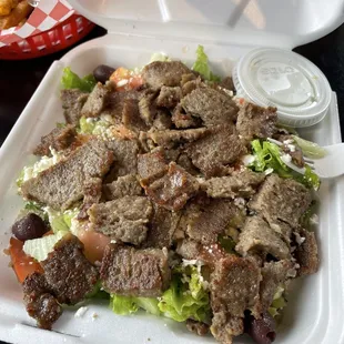 Greek salad w/gyro meat. Plenty of food!