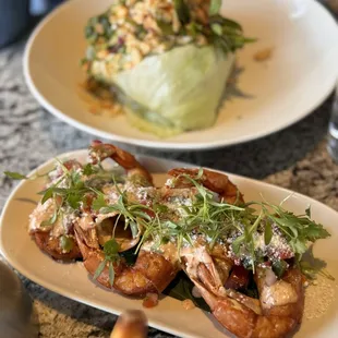 Shrimp Taquitos and Thai spicy noodle salad