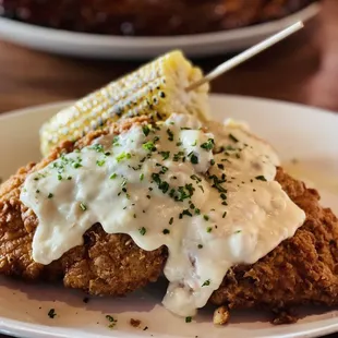 Buttermilk Fried Chicken (for lunch)- Can&apos;t decide which I like more this plate or the rib plate! Yum!