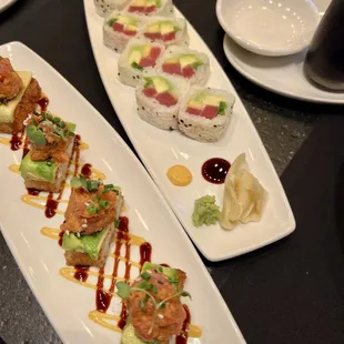 Tuna Crispy Rice (L) $19 // Mango + Tuna Roll $20