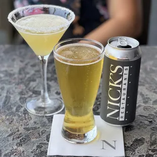 LEFT: Salty Pear Cocktail
 RIGHT: Nic&apos;s Blonde Ale