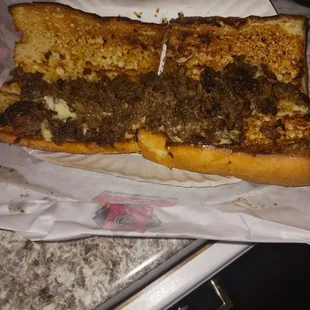 A toasted steak and cheese and I got this burnt overcooked, first time trying this place .  Staff was nice though.