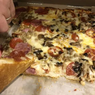 Sicilian style thick crust pizza