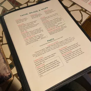 a menu on a table