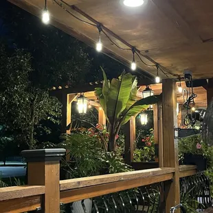 Beautiful ambient, outdoor, seating during an August summer night, with friends.