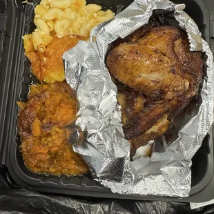 Quarter white dinner.  Mac n cheese and sweet potatoes