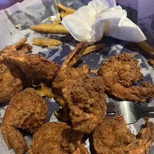 fried shrimp and fries