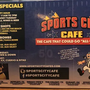 sports city cafe menu