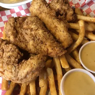 Chicken tenders are huge!!! Food is hot and fresh!