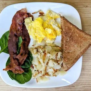 Breakfast combo for the kids, added spinach at home