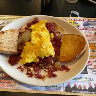 a plate of eggs and toast