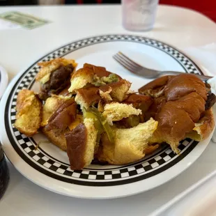 Too much bread from sliders. I had 6 on the plate and that's all the extra bread I peeled off.