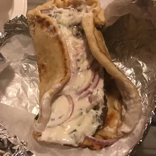 Gyro pita too much Greek sauce tho