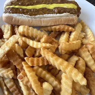 Coney dog and fries