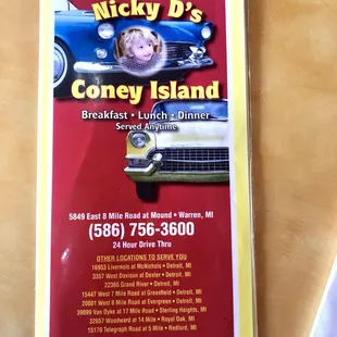 Nicky D&apos;s Menu