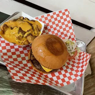 Bacon cheese burger chili cheese tots